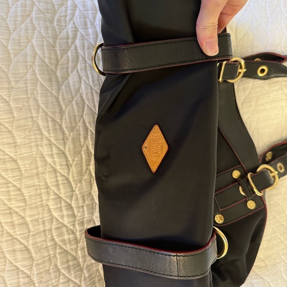 MZ WALLACE Black Nylon Satchel Handbag Leather Trim Dual Handles Gold Hardware - Picture 3 of 5
